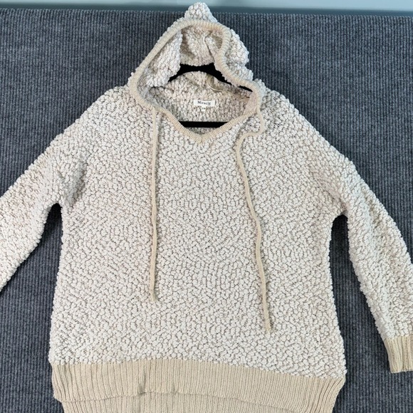 Miracle Womens M Cream Textured Hoodie Knit‎ Pullover Cozy Sherpa Style Sweater - Picture 2 of 9